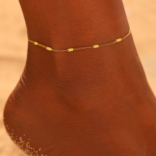 Dazzle in Style with Our Stainless Steel Sequin Chain Anklet - Perfect for Parties and Gift-Giving!